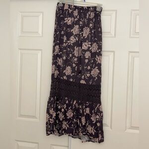 Charlotte Russe Floral Maxi Skirt with lace inset Size L